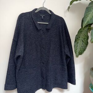 Eileen Fisher Soft Charcoal Button Up Boiled Wool CollarJacket Chore Coat